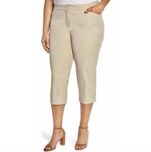 Lafayette 148 New York Manhattan Cropped Khaki Pants Sz 12 Cotton Blend Stretch